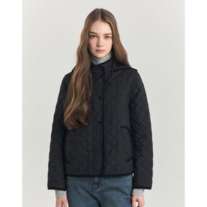 헤지스 여성 24FW 체크안감 후드 숏 퀼팅 점퍼 블랙 HSJU4D911BA