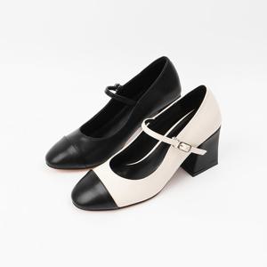 [신난다슈] 여성 구두 펌프스 힐 7cm 2종 메리제인 구두 통굽 미들힐 투톤 배색 ST252305