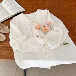 샵앤) 국산 여성 리본 둥근 카라넥 프릴 긴팔 블라우스N REI-WBL-4139-아이보리