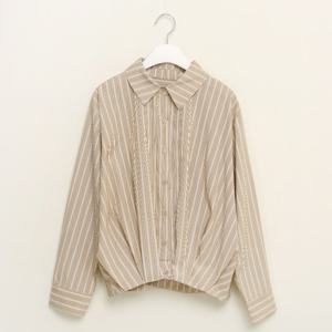 샵앤) 여성 카라넥 밑단셔링 스트라이프 간저릭 남방 셔츠 CAT-WBL-4160-연베이지