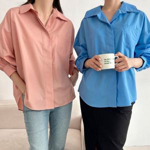 샵앤) 여성 카라넥 루즈핏 정장 오피스룩 면 남방 셔츠 CAT-WBL-4165-소라