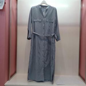 Destijl HC06 H라인 구김없는 밑단 옆트임 아우터형 브이넥  세로줄 7부 롱원피스 D2521op03LB