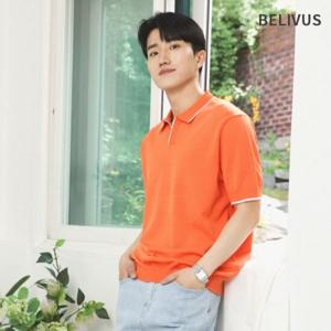 빌리버스 남성 오픈 카라 라인 포인트 니트 반팔티 BRE020