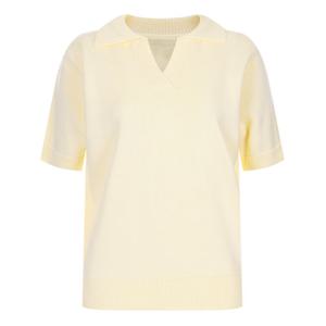 샵앤) 국산 여성 슬릿 카라넥 무지 3컬러 반팔 니트 티셔츠 BOM-WKN-20409-베이지