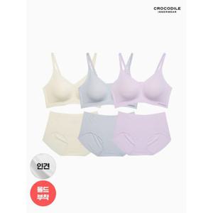 [크로커다일 이너웨어]라이크라 인견쉘론 몰드부착 더블스트랩 감탄브라+팬티 6종세트 CDW5N333435_T