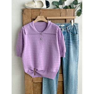 [샵앤]여성 세일러 카라 단추 반팔 니트 티셔츠 DGB-WKN-4319-바이올렛