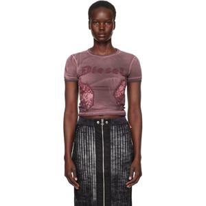 디젤 티셔츠 퍼플 언컷 티셔츠 242001F110020