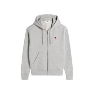 아미 스몰 하트 로고 루프백 오가닉 코튼 플리스 후드 집업 헤더 애쉬 그레이 BFUSW435-730-0951