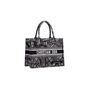 디올 미디움 북 토트백 블랙 화이트 플랜 파리 M1296ZOMP-M46I