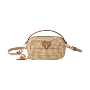 프라다 우븐 및 레더 미니 파우치 내츄럴 1NR025-2CYC-F0018