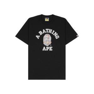 베이프 블리치드 베이프 체크 컬리지 티셔츠 블랙 0ZXTEM110037M