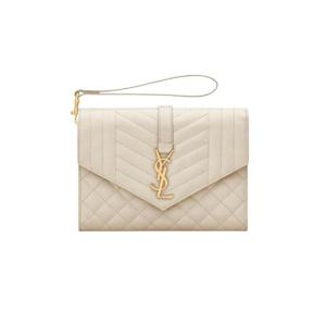 생로랑 엔벨로프 플랩 파우치 믹스 마틀라세 그레인 드 뿌드르 엠보스 레더 블랑 빈티지 651030-BOW91-9207