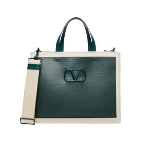 발렌티노 브이로고 시그니쳐 캔버스 쇼핑백 칼리지 그린 내츄럴 B0B91ZKXUYR