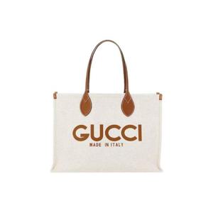 구찌 미디움 토트백 프린트 코튼 리넨 캔버스 베이지 라이트 브라운 772176-FACUL-8451