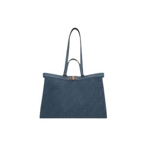 펜디 X 토트백 FF 자수 캔버스 쇼퍼 블루 8BH374A9P6F199A