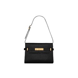 생로랑 맨하탄 스몰 숄더백 샤이니 크로커다일 엠보스 레더 블랙 675626-DND0W-1000