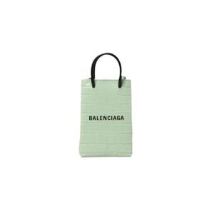 발렌시아가 크로커다일 엠보스 미니 쇼핑백 폰 홀더 라이트 그린 5938261U61N3960