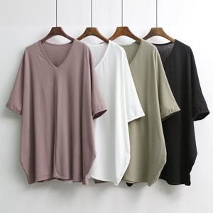 [아이우먼]빅사이즈절개티 E027L505 브이넥가오리코튼롱티 IL