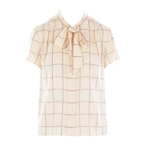 로로피아나 보우 타이 넥 체크 패턴 셔츠 FAP2869 T1QG