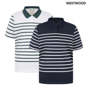 [웨스트우드] 여성 코튼 스트라이프 반팔 카라 티셔츠_WP2WCTP446