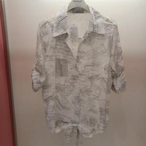 Destijl HC06 나시배색 롤업 5부반팔 밑단 리본 영문 이중카라 셔츠블라우스 D2523bl19I