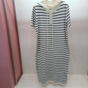 Destijl HC06 H라인 단가라 스트라이프 반오픈 후드 반팔 니트 롱원피스 D2523op22I