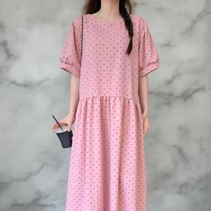 여자 후레아 큰사이즈 잔하트도트 롱원피스