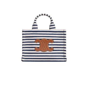 셀린느 스트라이프 텍스타일 카프스킨 미니 카바스 타이스 토트백 네이비 탄 122292GQQ-07AT