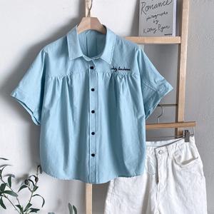 샵앤) 여성 카라넥 루즈핏 옆스트링 반팔 블라우스 BONG-WBL-4505-스카이블루