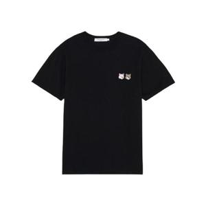 메종 키츠네 더블 모노크롬 폭스 헤드 패치 자수 클래식 티셔츠 블랙 JM00124KJ0008-P199