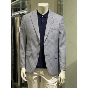 BASSO 세이브존01 COOL 블루 도트 체크 패턴 스트레치 스판 콤비 자켓 BSY2JS64ABU