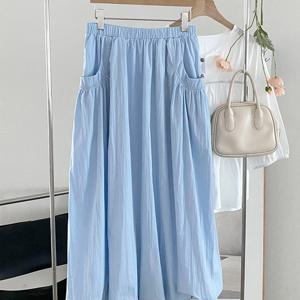 샵앤) 여성 허리밴딩 주름가공 벌룬 롱 스커트 DGB-WSK-4603-블루