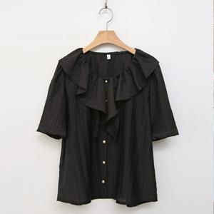 샵앤) 국산 여성 프릴넥 여름 반팔 블라우스 REI-WBL-4578-블랙