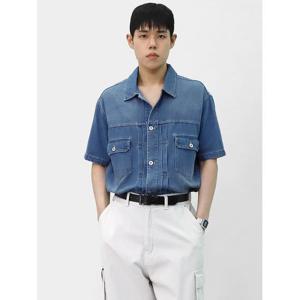 [스콰즈] 남자 투포켓 데님 셔츠 코튼 워싱 반팔 남방 SXR035