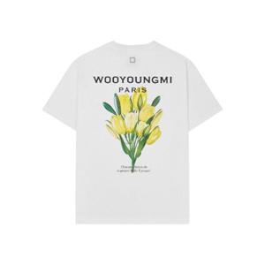 우영미 플라워 프린트 백로고 티셔츠 화이트   22SS W221TS11701W