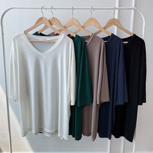 [아이우먼]빅사이즈브이무지티 K097L506 스판브이넥쿨반팔티 RA