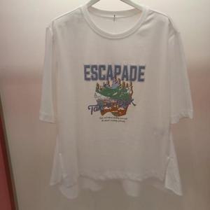 Latium HC06 국내생산 스판 5부반팔 언발 셔츠 배색 라운드 티블라우스 T2552ts06I