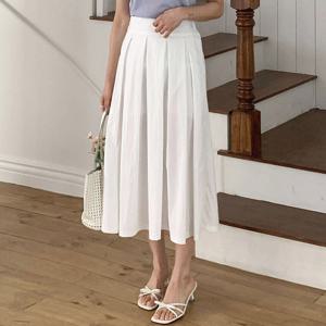 샵앤) 국산 여성 뒷리본 밴딩 A라인 주름 롱스커트 STJ-WSK-4604-아이보리