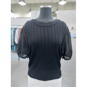 [에이비에프지]캐주얼 시스루 진주 포인트 여름 반팔 니트 LFAFZ2NW42-BK