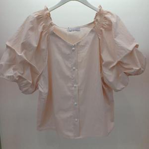 Latium HC06 숏짧팔뚝 편한 셔링브이넥 반팔 깔끔한 벌룬 무지 버터셔츠블라우스 T2523bl46P