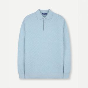 [예작(셔츠)]변형 짜임 카라 버튼 니트 블루 (YJESCD401)