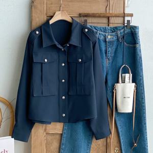 샵앤) 여성 카라넥 숄더버튼 간절기 클래식 단추 자켓 BONG-WJP-4753-네이비