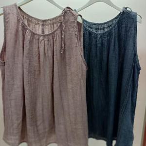 Destijl HC06 A라인 민소매 주름끈 품넉넉한 데일리 린넨 마 나시 티블라우스 D2531BL11