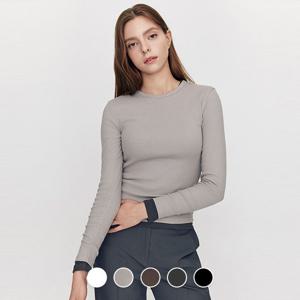 [지오다노]여성 가을 간절기 슬림핏 립 라운드넥 솔리드 긴팔 티셔츠 325905