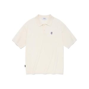 M 커버낫반팔티 CQK CO2402KT11-IV C 로고 카라 하프 니트 아이보리