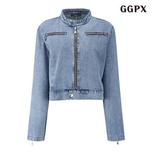 [지지피엑스]데님 바이크 페이크 포켓 하프 자켓 (GPCJK002D)