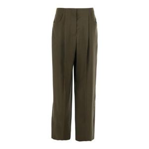 FENDI Green Pants with Front Pences and Wide Leg in Wool Woman FR6655AQ3HF1T6G