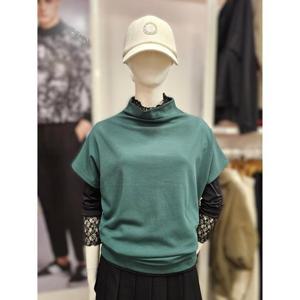 팜스프링스 세이브존01 여성 간절기 하이넥 루즈핏 레이어드 반팔 티셔츠 STTL253231