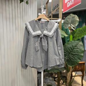 스테파니 HC05 체크레이스리본블라우스 A25SH5111HK
