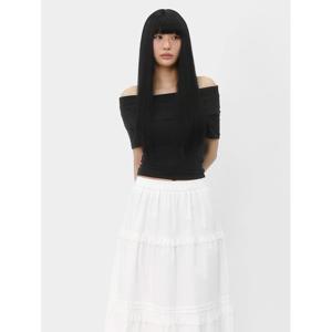 [스콰즈] 여자 슬림핏 홀터넥 오프숄더 반팔티 데이트룩 SCR188